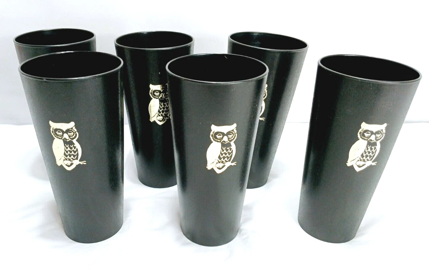 Set of 6=Vtg Nasco Black with Gold Owls Tumblers/Glasses = Plastic = about 14 oz | eBay