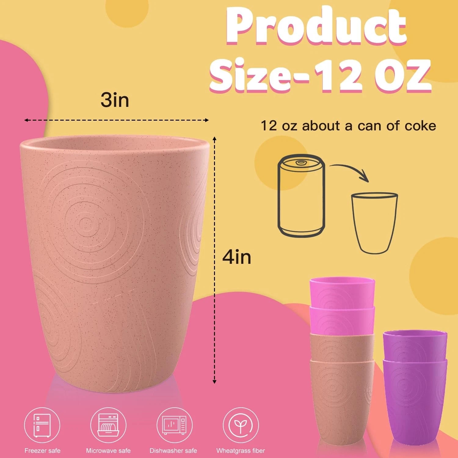 Premium Wheat Straw Cups - Set of 6 | Alternative Plastic Cups 12 OZ | Unbrea... | eBay
