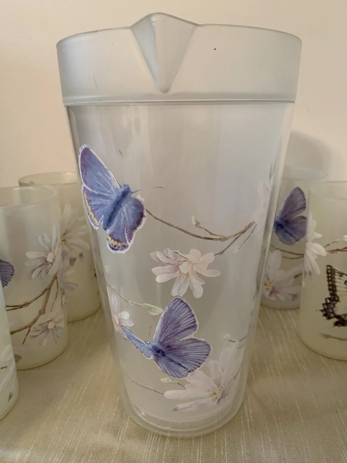 11 Pc-Vntg. Plastic/Acrylic Drinkware Set-Tumblers & Pitcher Butterflies Flowers | eBay