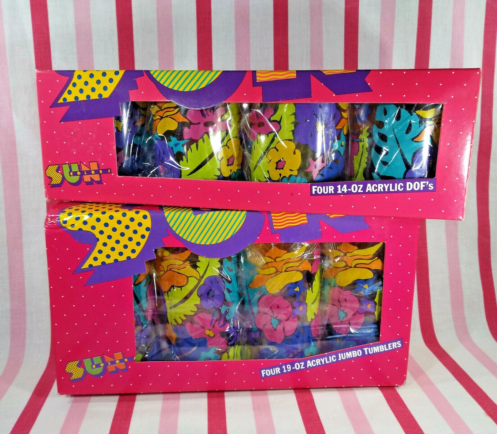 Retro 90's MoD New/Old Stock SUN Colors 4 Tropical Floral Acrylic 19oz Tumblers | eBay