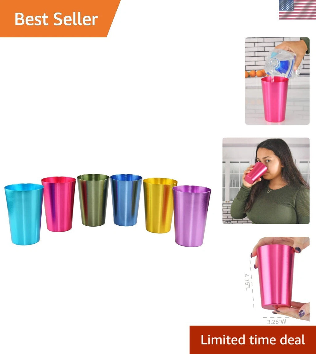 Set of 6 Colorful Aluminum Tumblers - Shatter Resistant & Stackable Design | eBay