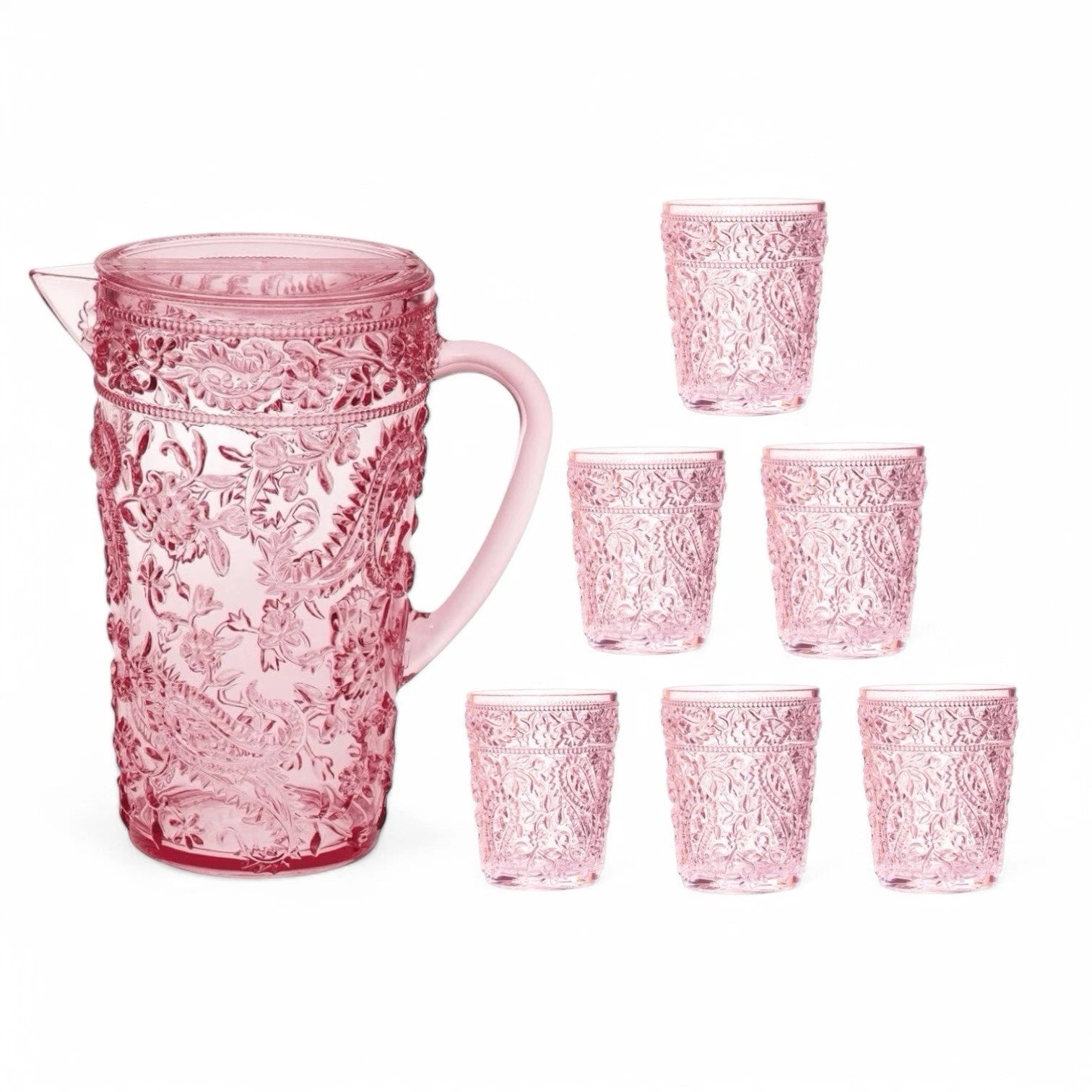 PAISLEY FLORAL KNOBBY HOBNAIL ACRYLIC DRINKING GLASSES PITCHER- PINK- NEW S/7 | eBay