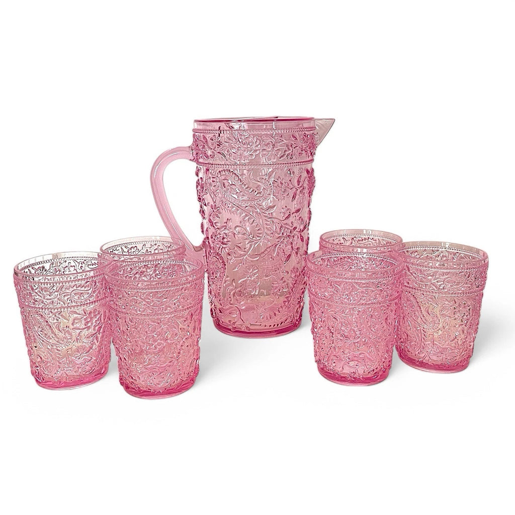 PAISLEY FLORAL KNOBBY HOBNAIL ACRYLIC DRINKING GLASSES PITCHER- PINK- NEW S/7 | eBay