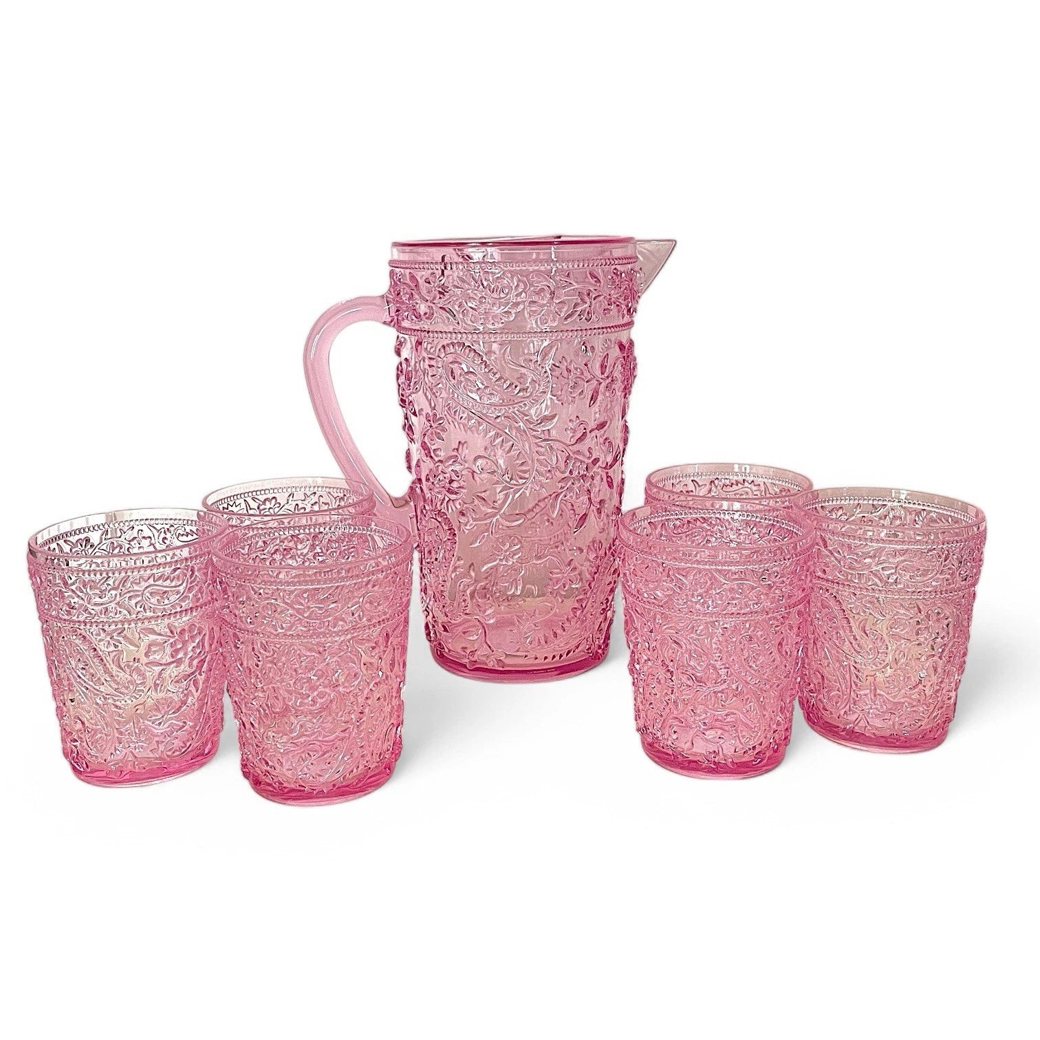 PAISLEY FLORAL KNOBBY HOBNAIL ACRYLIC DRINKING GLASSES PITCHER- PINK- NEW S/7 | eBay