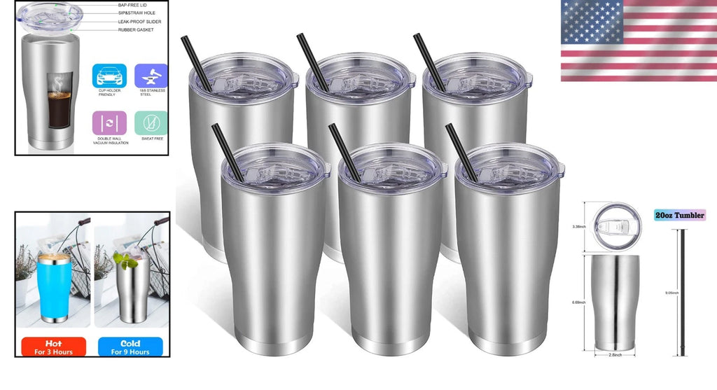 Set of 6 20oz Stainless Steel Travel Tumblers - Perfect for Hot & Cold Drinks | eBay