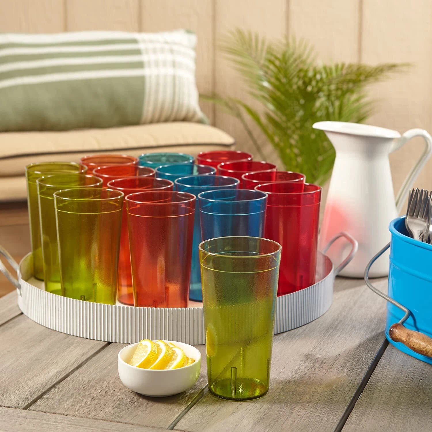 Cafe Plastic Reusable Tumblers set Of 16 20ounce Water Cups Assorted Colors | 674894969943| eBay
