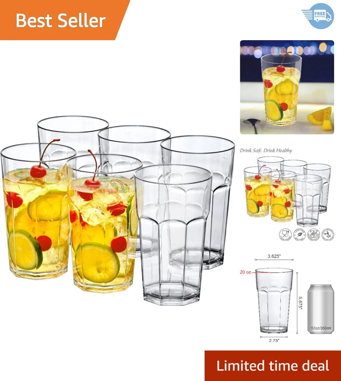 Crystal-Clear 20oz Plastic Tumblers Set of 6 - Shatter-Proof and Stylish | eBay