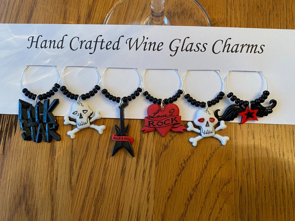 ROCKER, ROCK STAR " SET OF 6 HANDCRAFTED" Wine Glass Charm drink markers | eBay