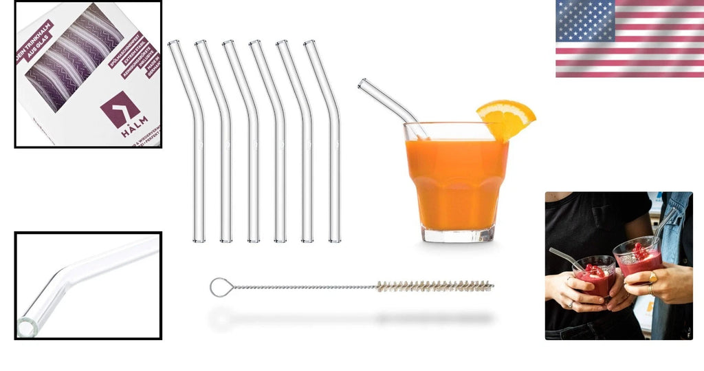 Eco-Friendly 6x 6-Inch Glass Straws with Plastic-Free Cleaning Brush, | eBay