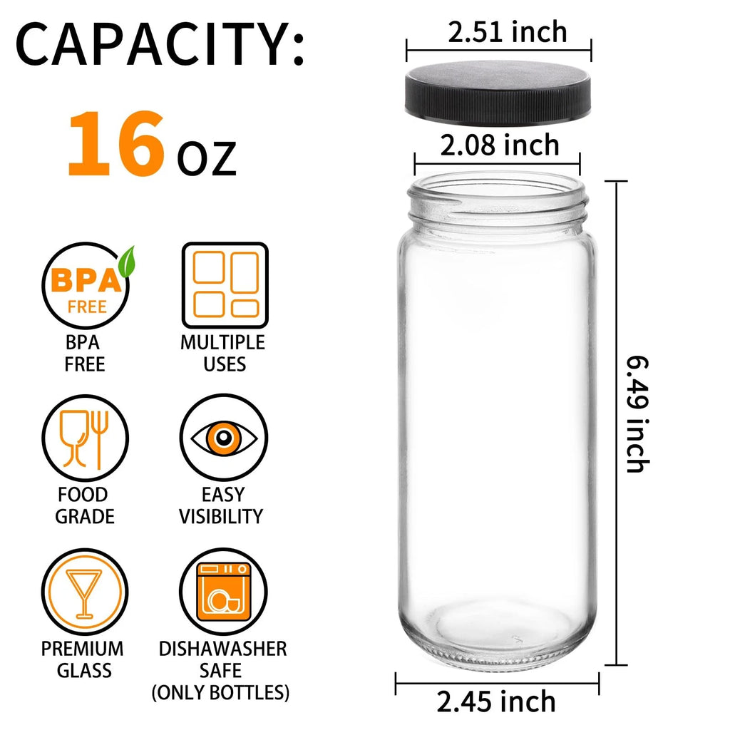 16 OZ Glass Juice Bottles, Set of 12 Reusable Drinking Bottles with Lids, Cle... | eBay