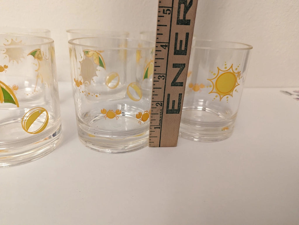 Set of 6 plastic glasses tumblers Sun Beach Ball Umbrella Crabs 4” yellow green | eBay