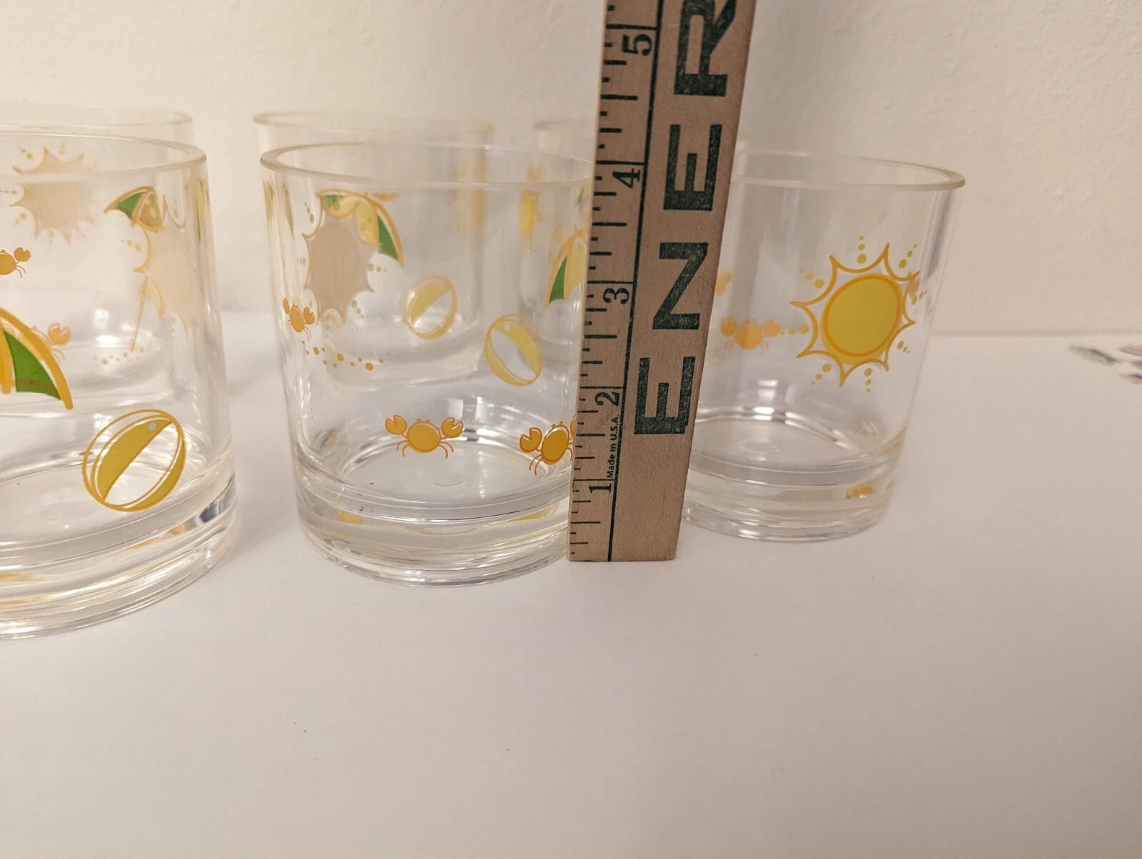 Set of 6 plastic glasses tumblers Sun Beach Ball Umbrella Crabs 4” yellow green | eBay