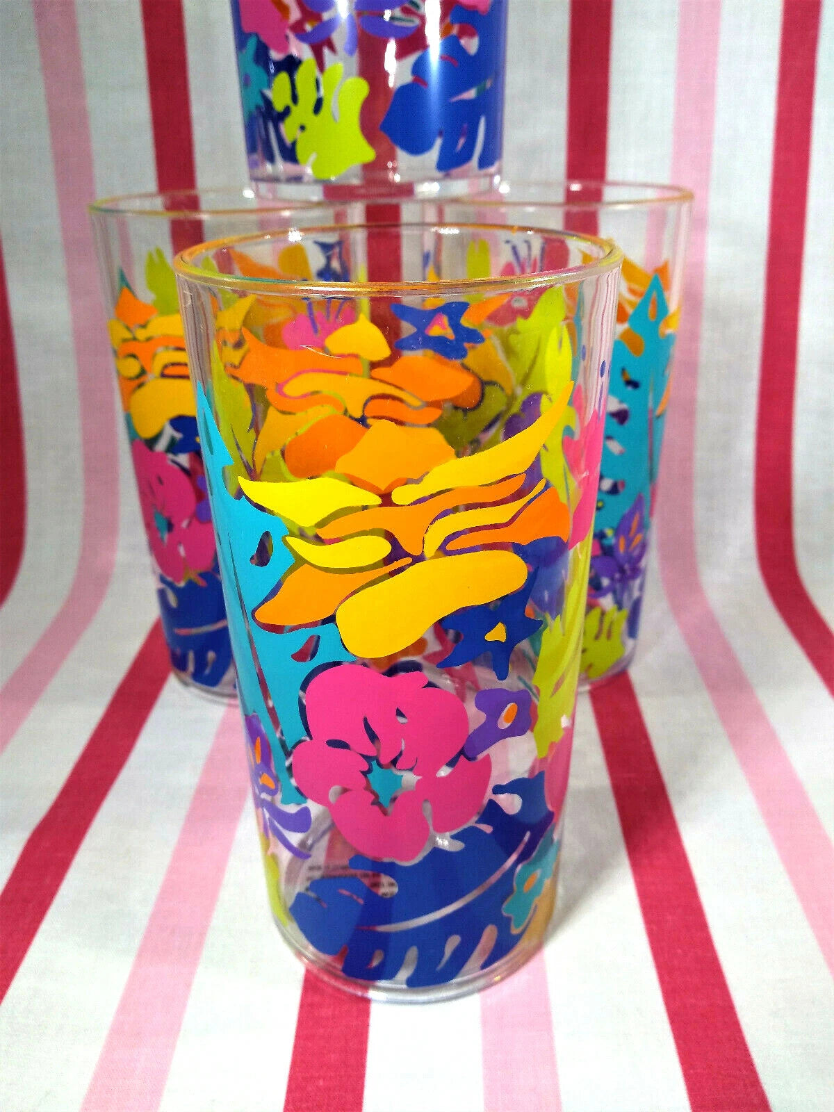 Retro 90's MoD New/Old Stock SUN Colors 4 Tropical Floral Acrylic 19oz Tumblers | eBay