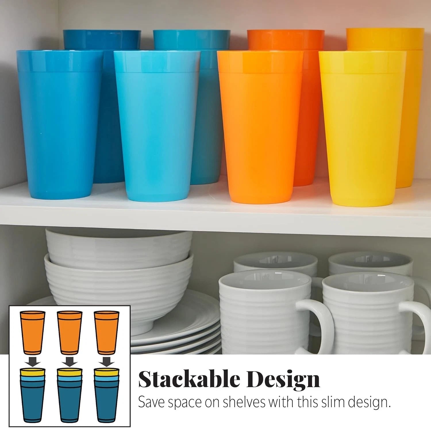 Reusable 20oz Stackable Plastic Tumblers - Set of 12 BPA-Free & Dishwasher Safe | eBay