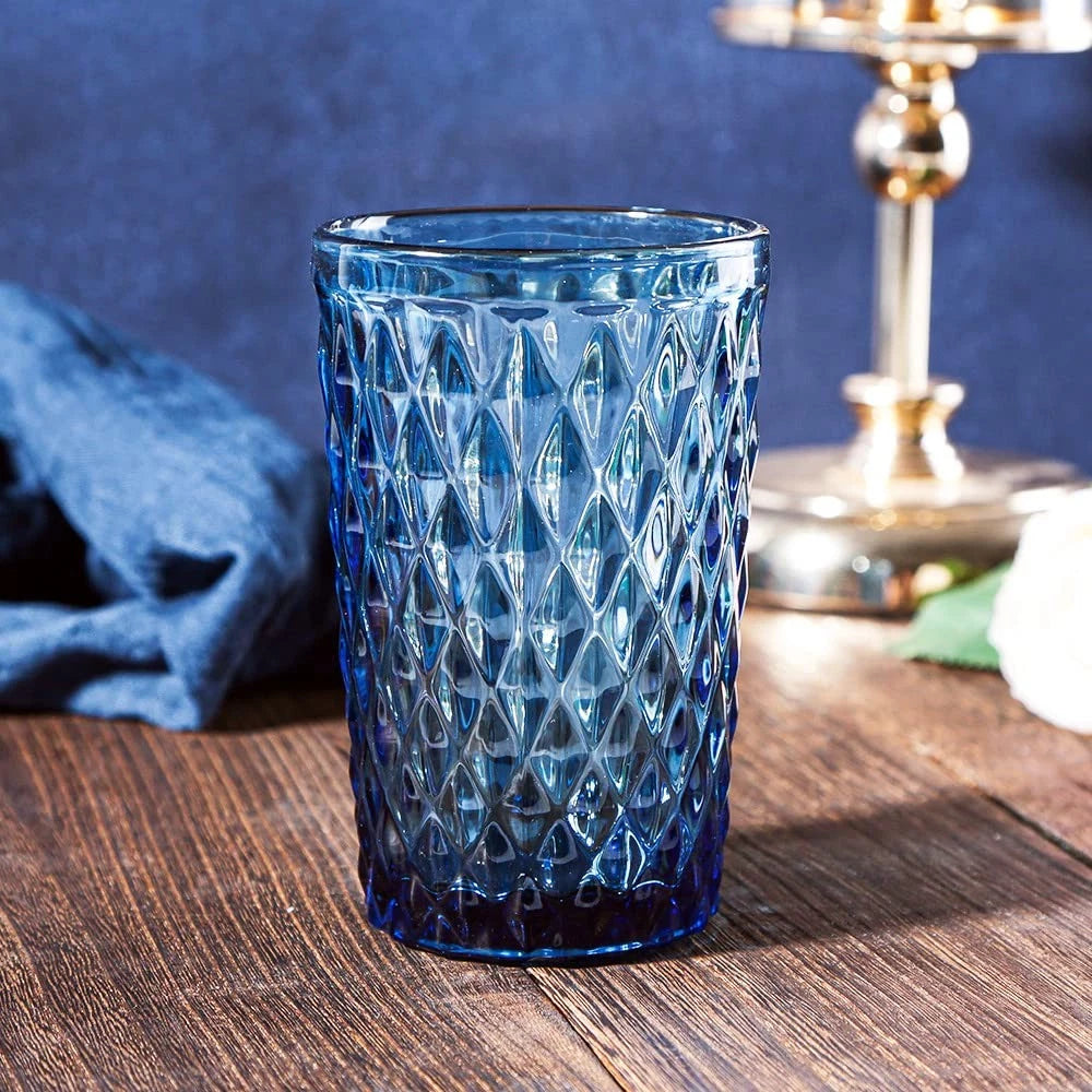Bandesun blue Drinking Glass Set of 6 - Tumbler（12 oz） Kitchen Glasses Diamon... | eBay