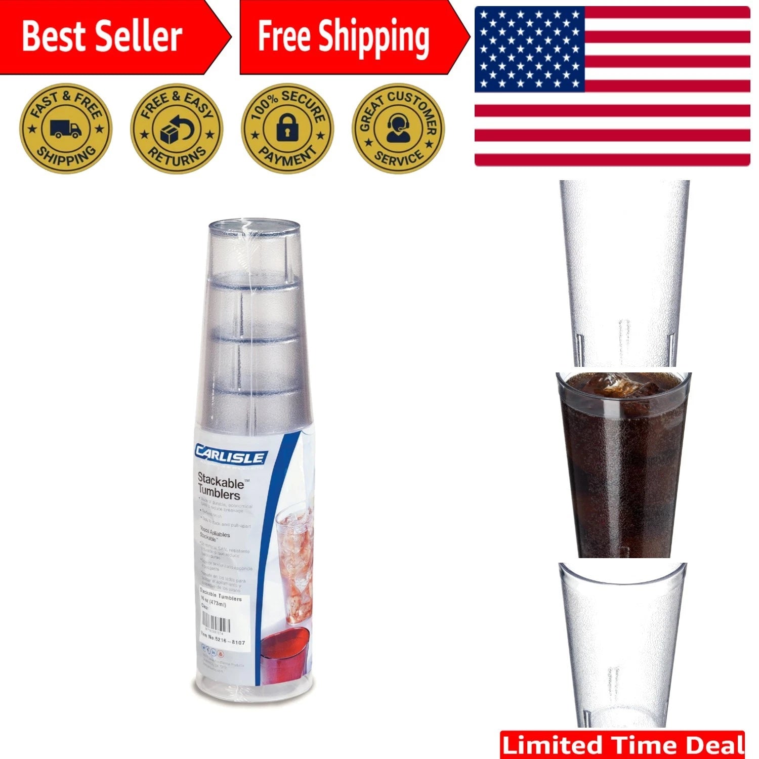 Set of 6 Stackable 16 oz Shatter-Resistant BPA-Free Tumblers – Clear & Durable | eBay