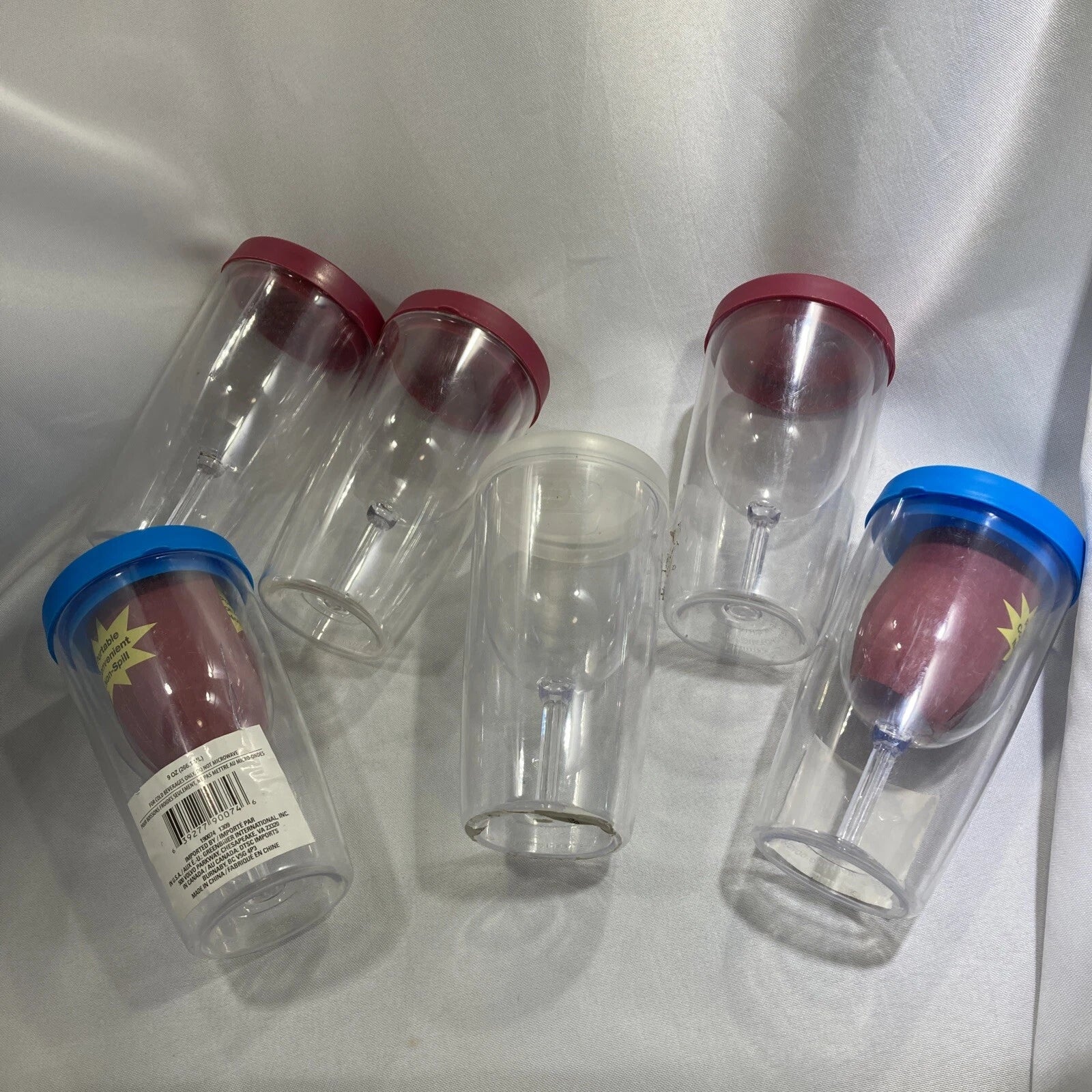 Wine Glass Plastic Tumbler Clear Encased Goblet Cups with Lid Set Of Six | eBay