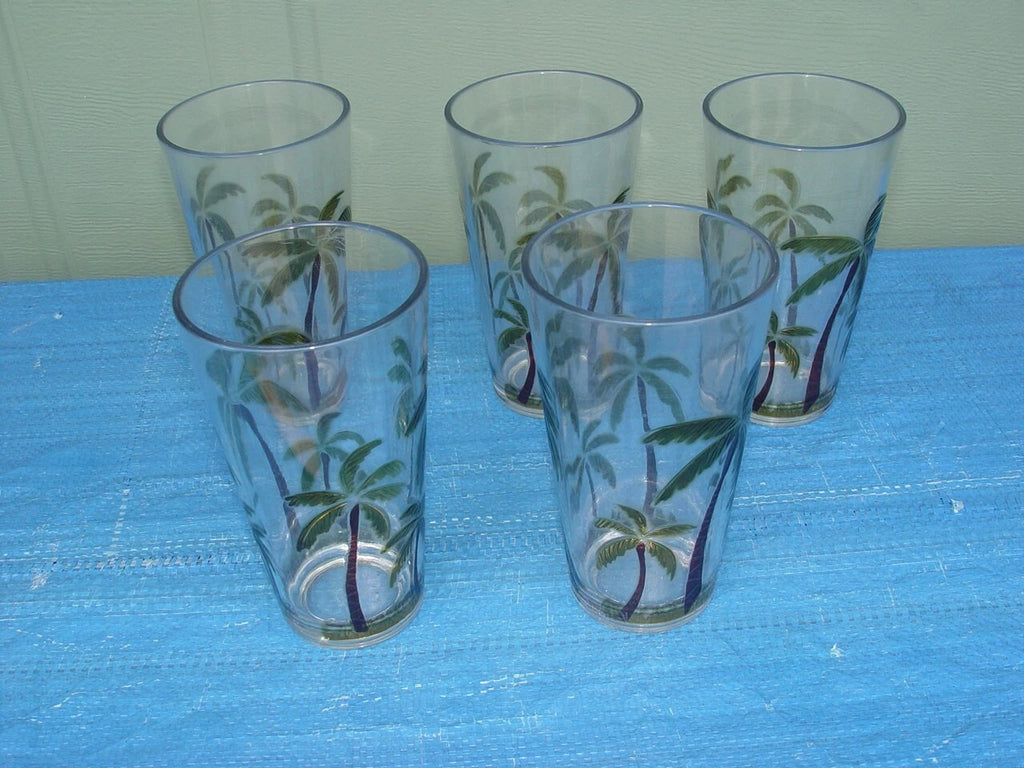 Set of 5 Acrylic Clear Iced Tea Tumbler Embossed Palm Tree Tropical Beach | eBay