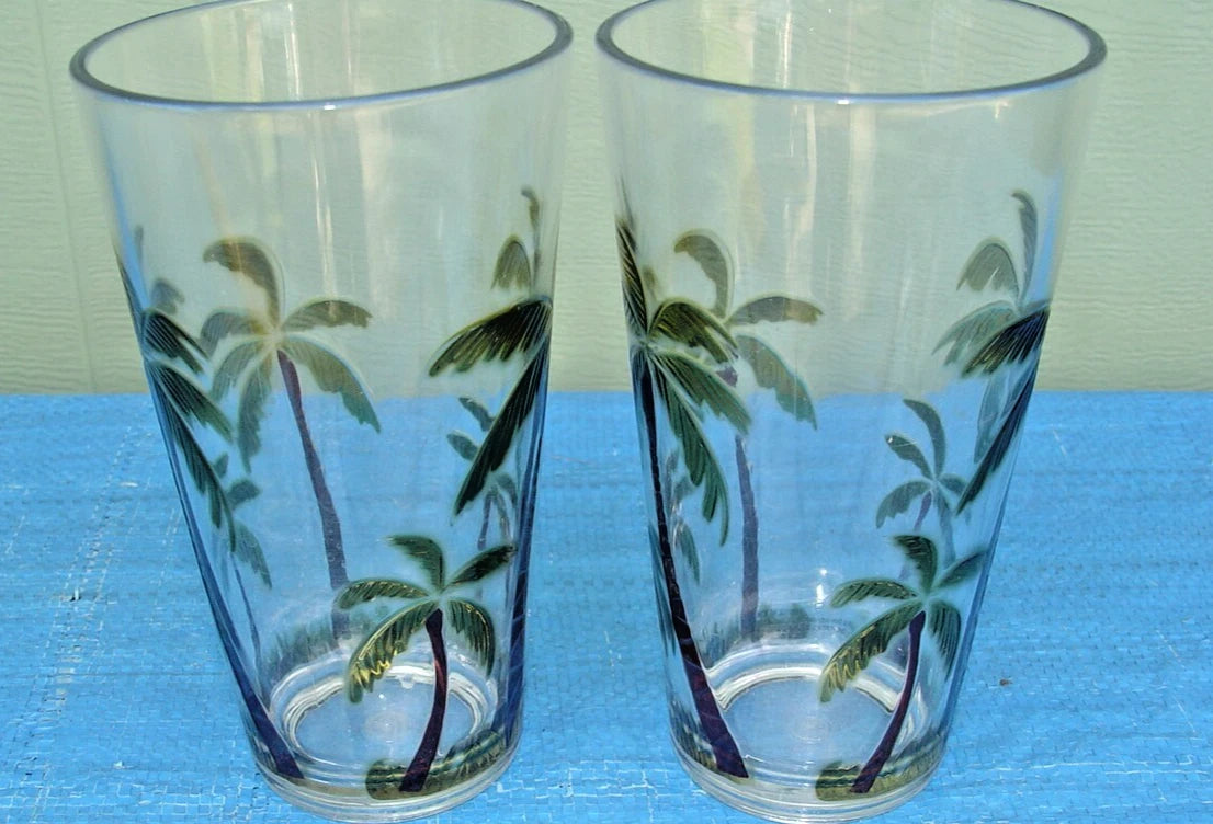 Set of 2 Acrylic Clear Iced Tea Tumbler Embossed Palm Tree 20 oz Tropical Beach | eBay