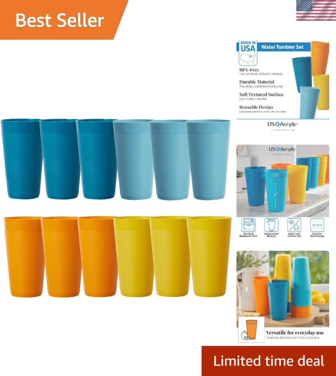 Reusable 20oz Stackable Plastic Tumblers - Set of 12 BPA-Free & Dishwasher Safe | eBay