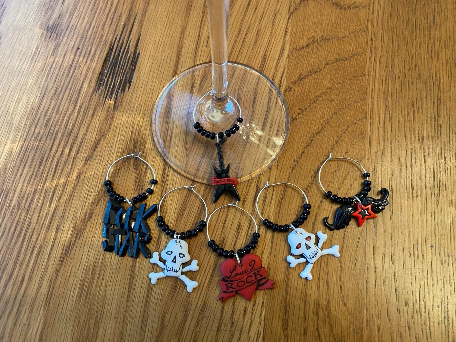 ROCKER, ROCK STAR " SET OF 6 HANDCRAFTED" Wine Glass Charm drink markers | eBay
