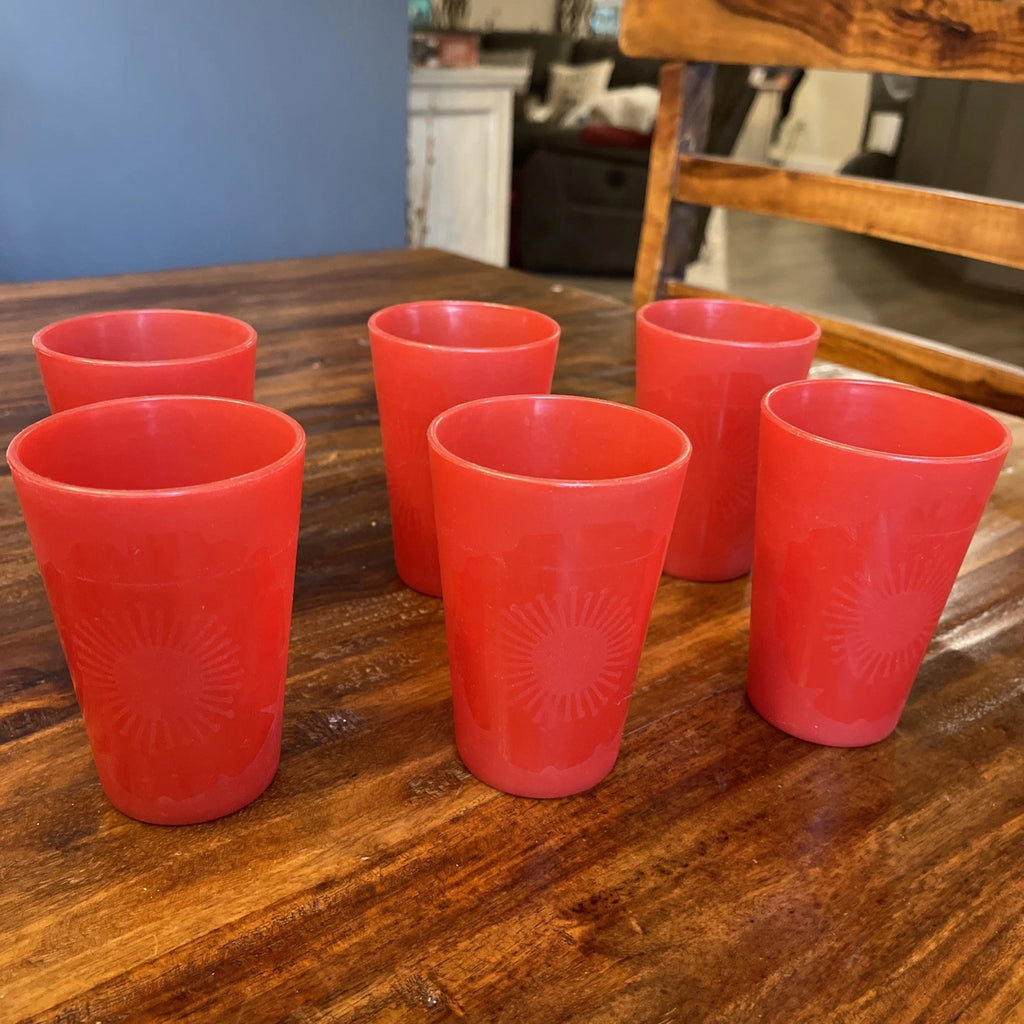 Vintage Set of 6 Red Plastic Cups with Flowers from Target | eBay