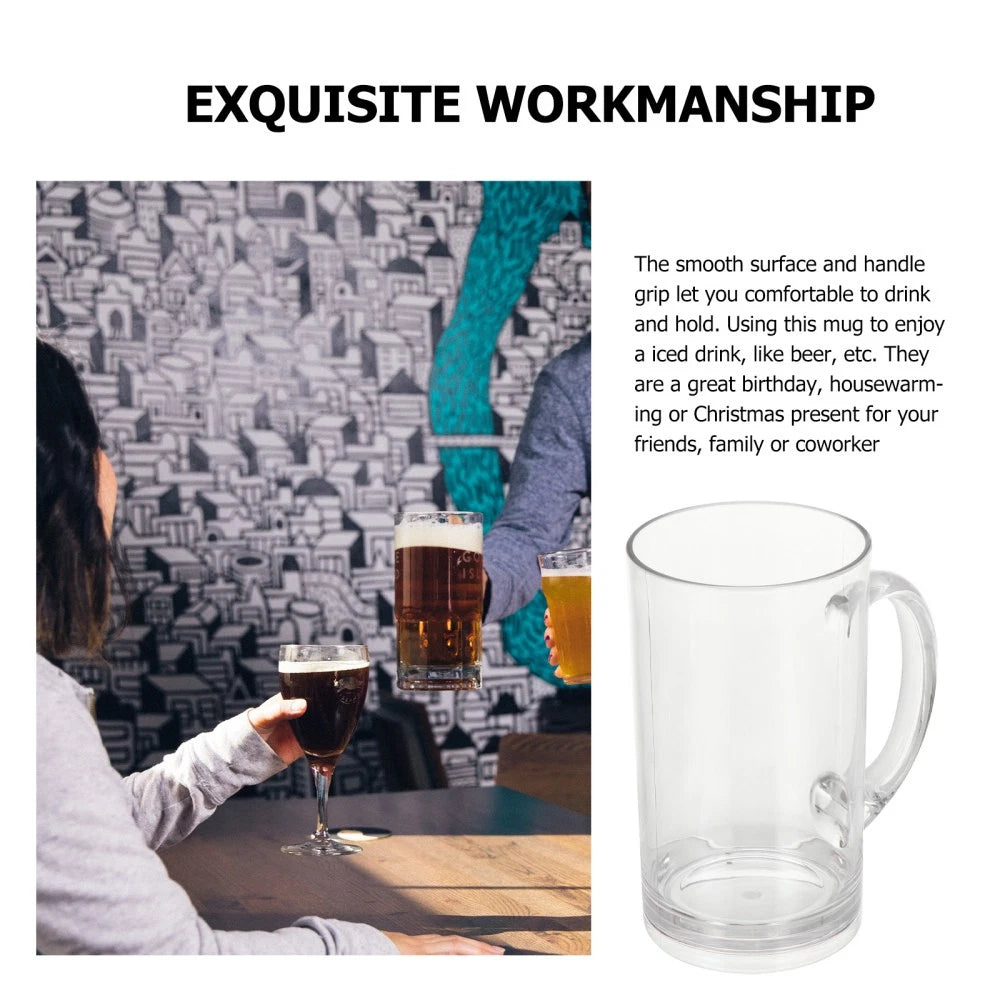 Set of 2 Transparent Beer Mug Tall Mugs with Handle Coffee Clear Drinking Cup | eBay