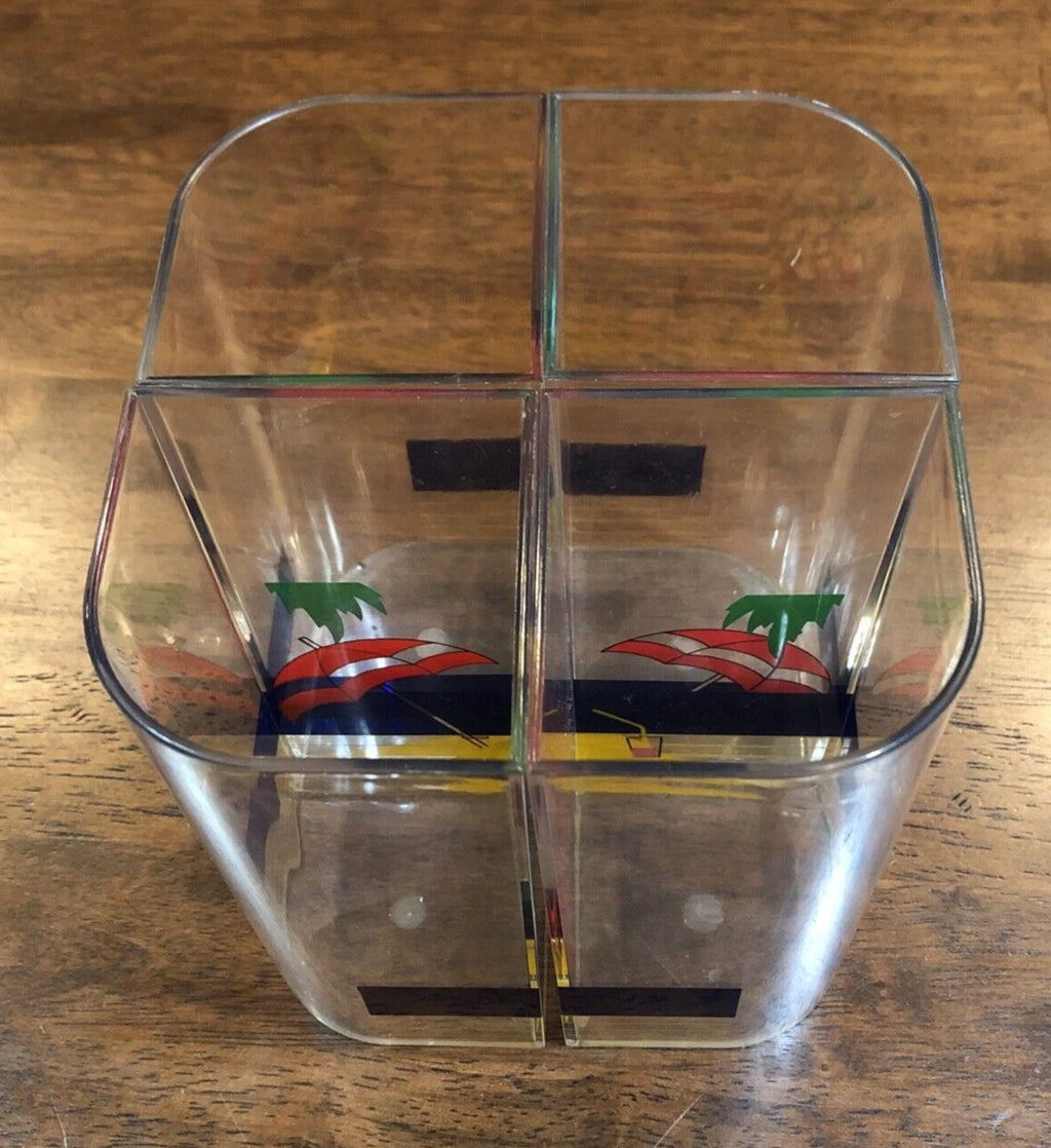 Vintage Cups Set 4 Acrylic Clear Tumblers Beach Umbrella Drinks Fit Together 6" | eBay