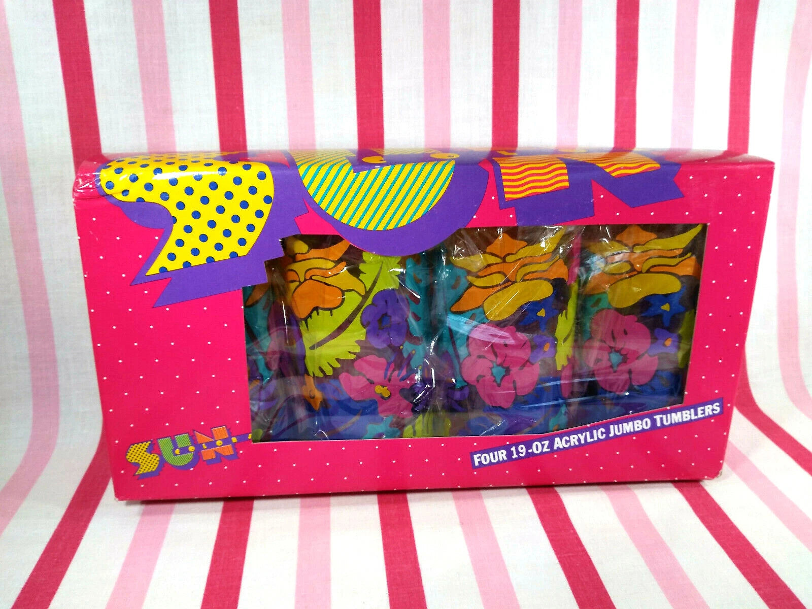 Retro 90's MoD New/Old Stock SUN Colors 4 Tropical Floral Acrylic 19oz Tumblers | eBay