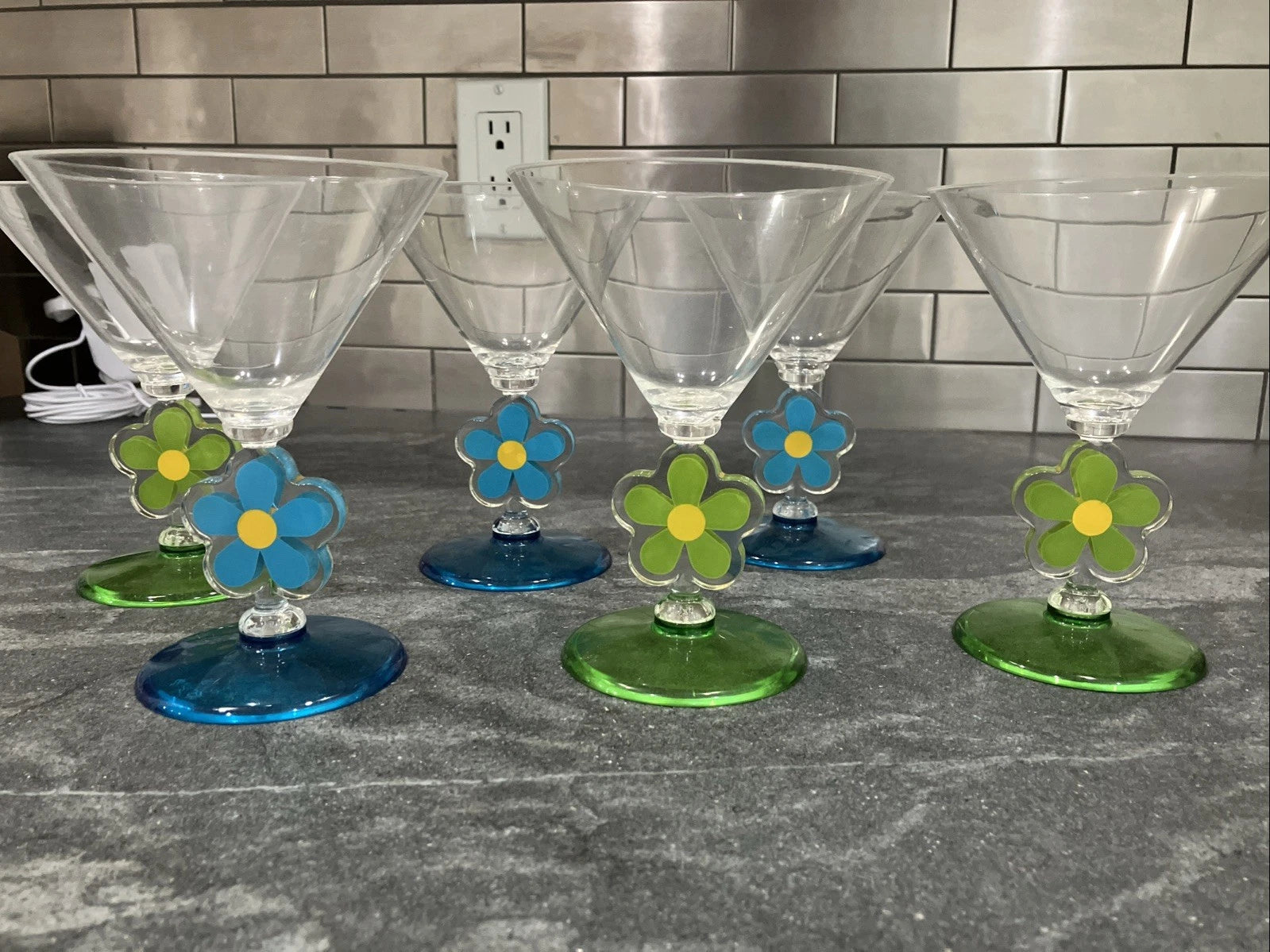 6 Retro Acrylic Poolside Martini Style Cocktail Glasses Floral Design | eBay