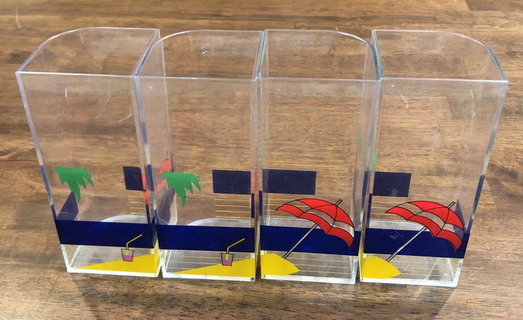 Vintage Cups Set 4 Acrylic Clear Tumblers Beach Umbrella Drinks Fit Together 6" | eBay