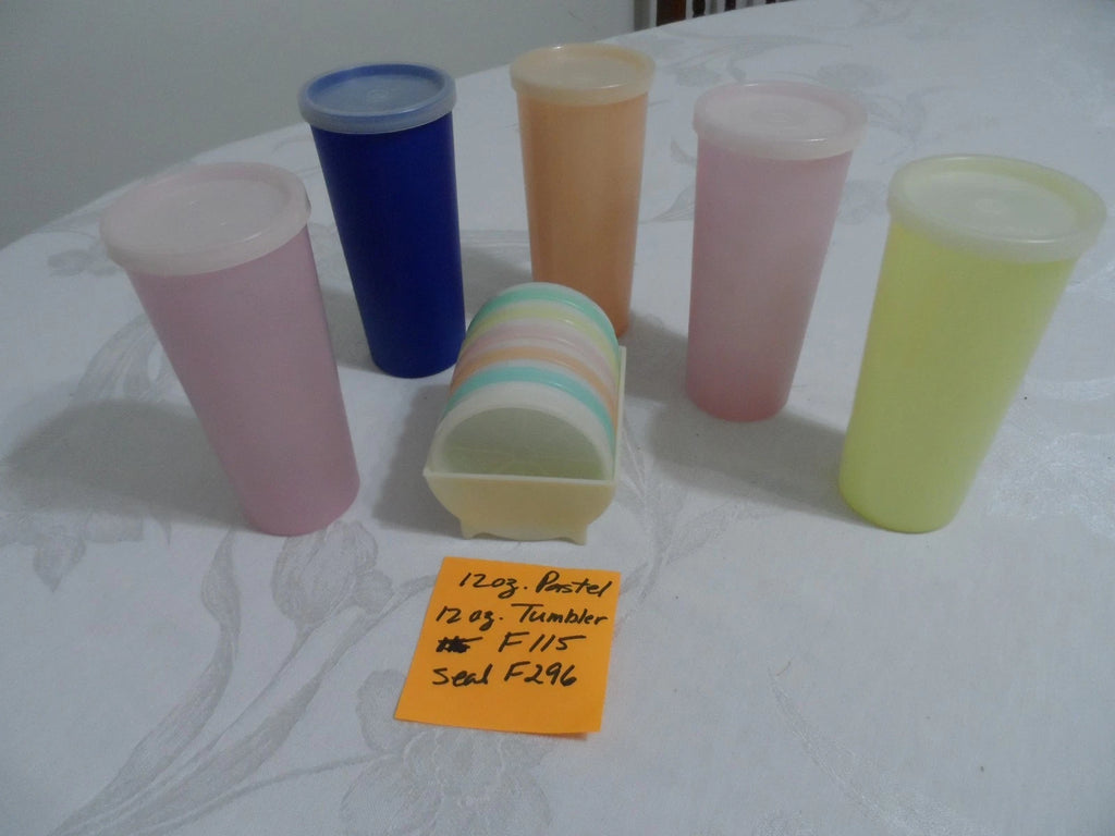 Vintage Tupperware 6" Pastel Tumblers Set of 5 - 12 oz with 6 coasters | eBay