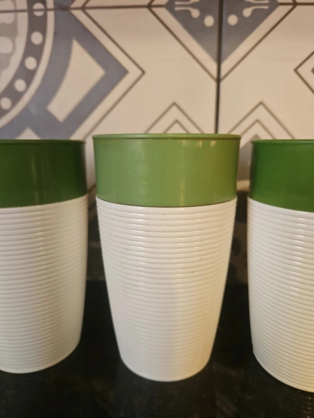 Raffiaware by Thermo-Temp Drink Tumblers Green Ribbed Vintage Set of 6 | eBay