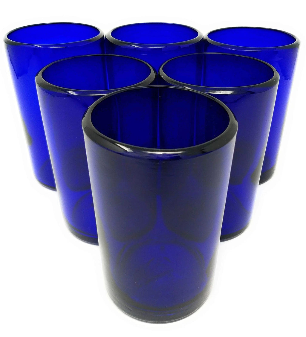Hand Blown Mexican Drinking Glasses “ Set Of 6 Cobalt Water Glasses 14 Oz Each | eBay