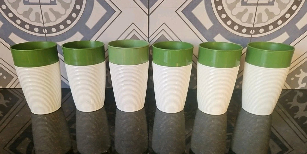 Raffiaware by Thermo-Temp Drink Tumblers Green Ribbed Vintage Set of 6 | eBay