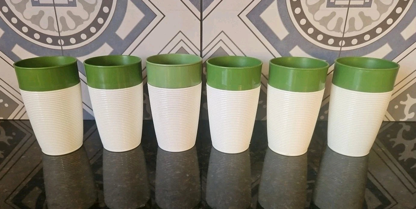 Raffiaware by Thermo-Temp Drink Tumblers Green Ribbed Vintage Set of 6 | eBay