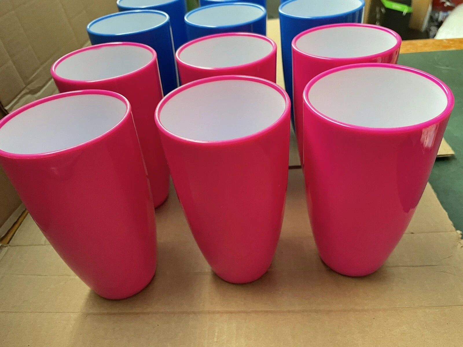 Set of 12 Plastic 6” Pink and Blue w/White Inside-Drinking Cups/Glasses | eBay