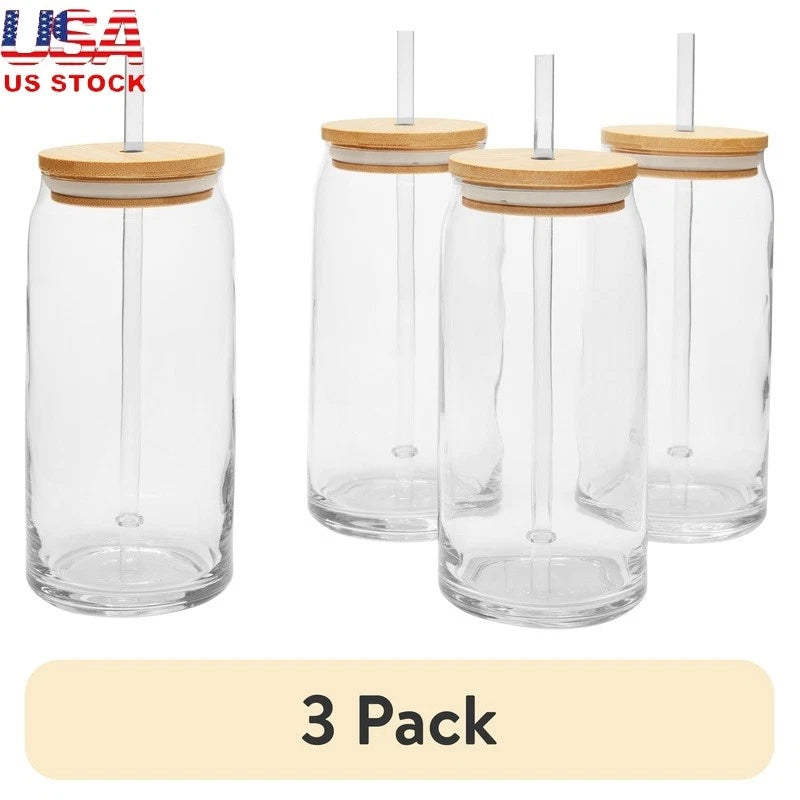 Briar Can Glass Drinkware Set 4 Pack W/ BPA Free Lids & Reusable Straws New | eBay