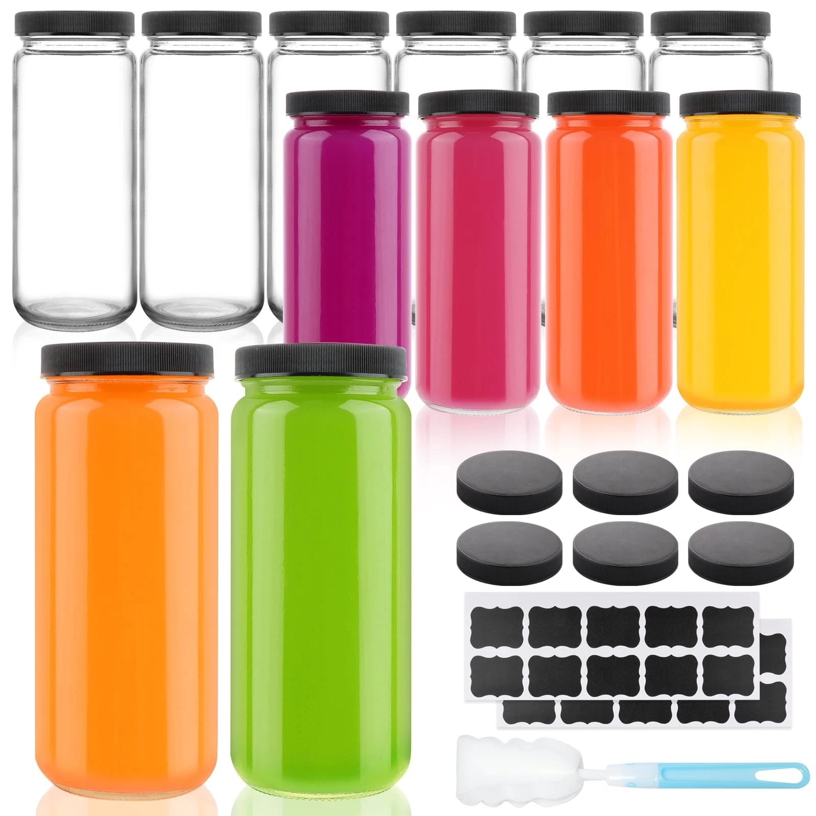 16 OZ Glass Juice Bottles, Set of 12 Reusable Drinking Bottles with Lids, Cle... | eBay