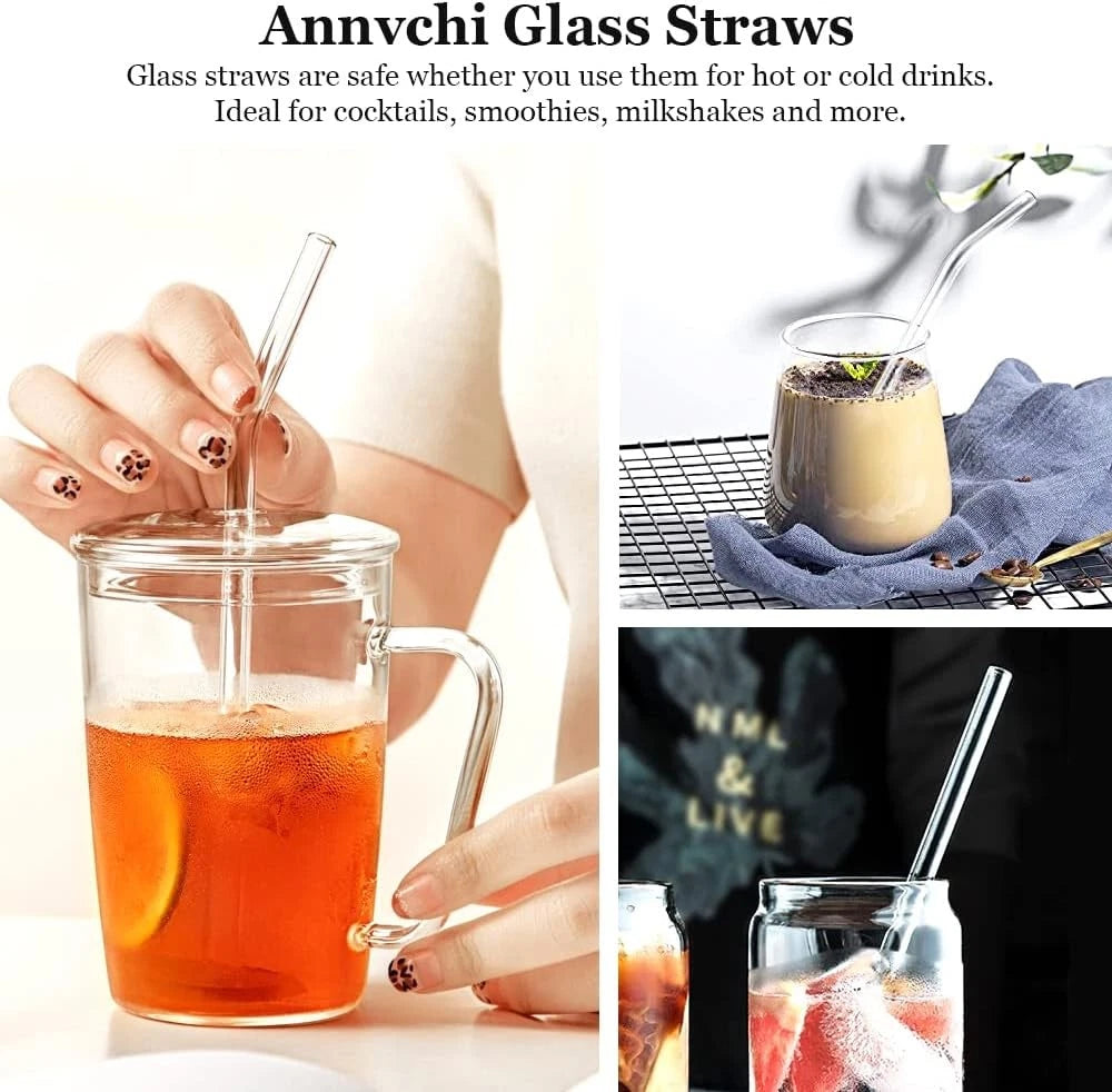 16 Pack Reusable Glass Straws,Set of 6 Straight and 6 8.5''x10mm, Transparent | eBay