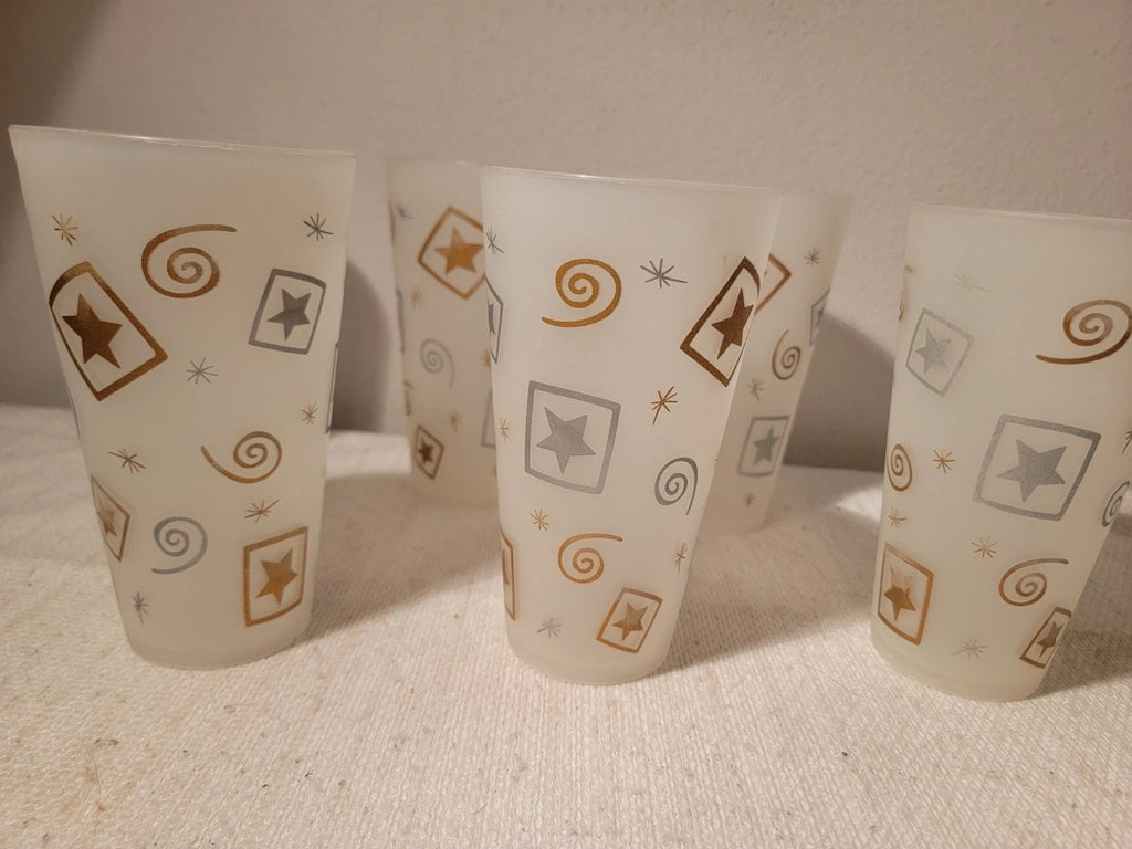 Vintage MCM Frosted Look 16 Oz Plastic Tumblers - Set Of 6 Stars Swirls Barware | eBay