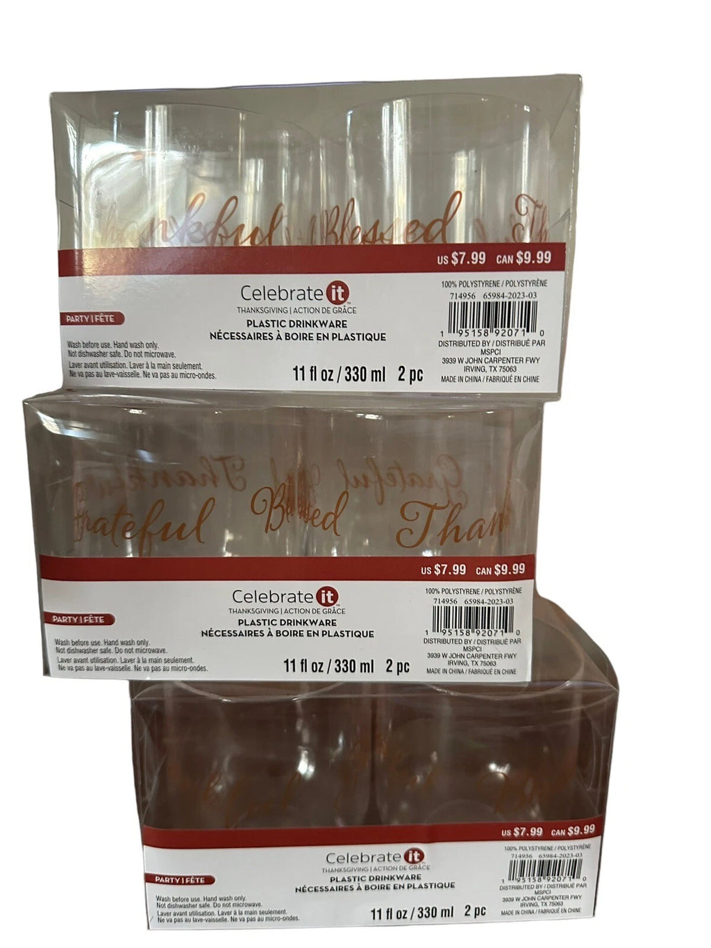 Grateful Thankful Blessed Stemless Wine Glass 11oz Xmas Kids Table Set Of 6 NIB | eBay