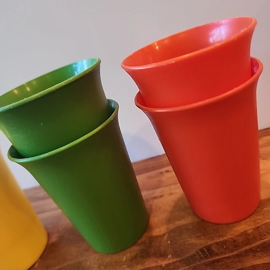 Set of 6 Vintage Tupperware Bell Tumbler Kids Cups #109 Green Yellow Red Plastic | eBay
