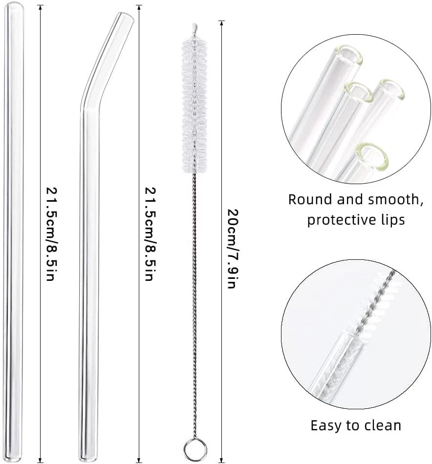 16 Pack Reusable Glass Straws,Set of 6 Straight and 6 8.5''x10mm, Transparent | eBay