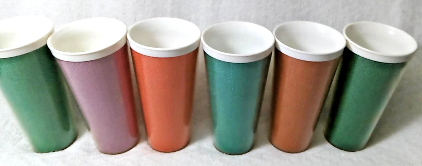 Set of 6 Pc. Vtg. MCM Raffia Multicolor Burlap Insulated 6" Beverage Tumblers | eBay