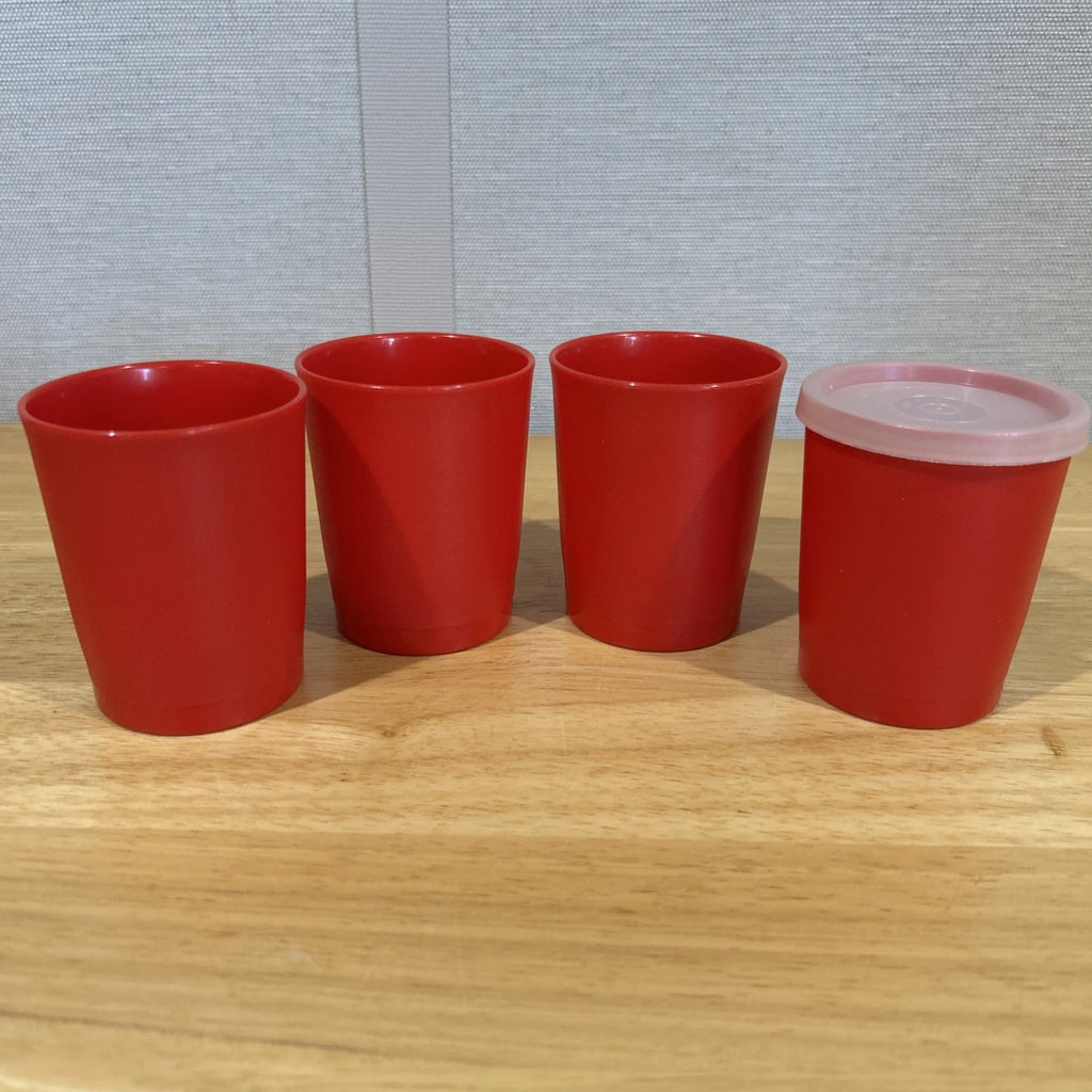Vintage Red Tupperware Tumblers 6 oz #1251 Set of 4 + 1 Lid Juice Cups | eBay