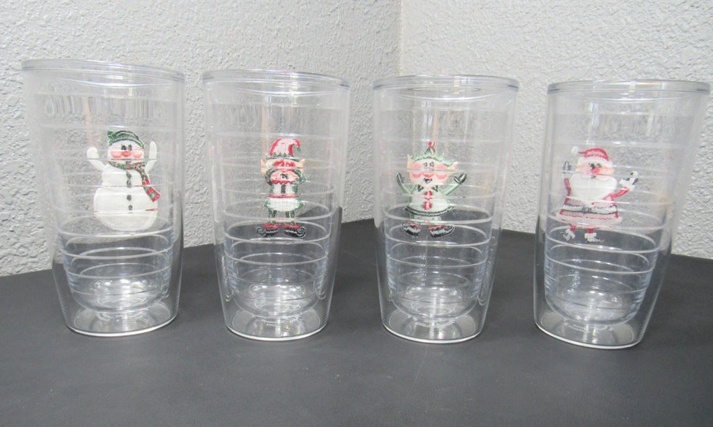 Christmas Tervis Tumblers 16 oz Embroidered Designs Santa Elf Snowman LOT OF 4 | eBay