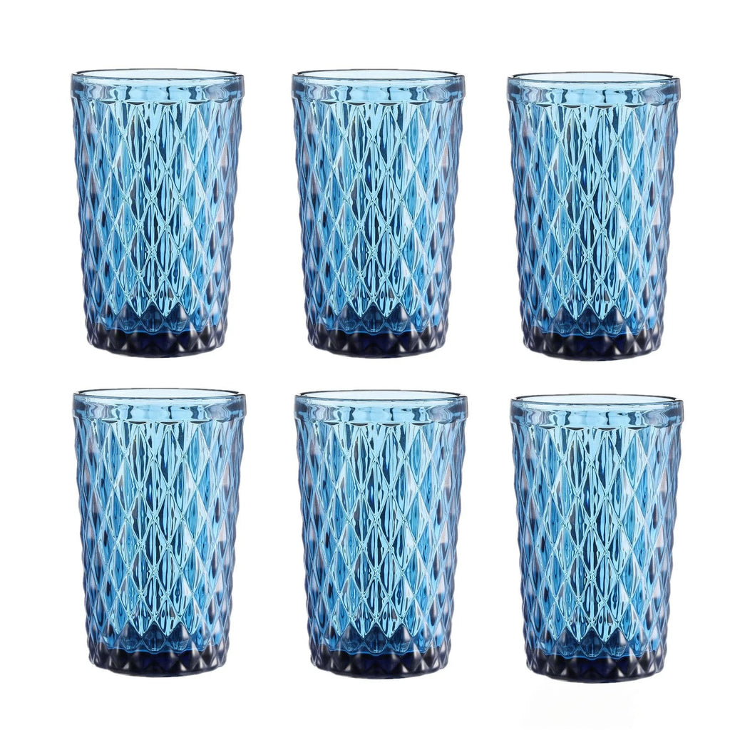 Bandesun blue Drinking Glass Set of 6 - Tumbler（12 oz） Kitchen Glasses Diamon... | eBay