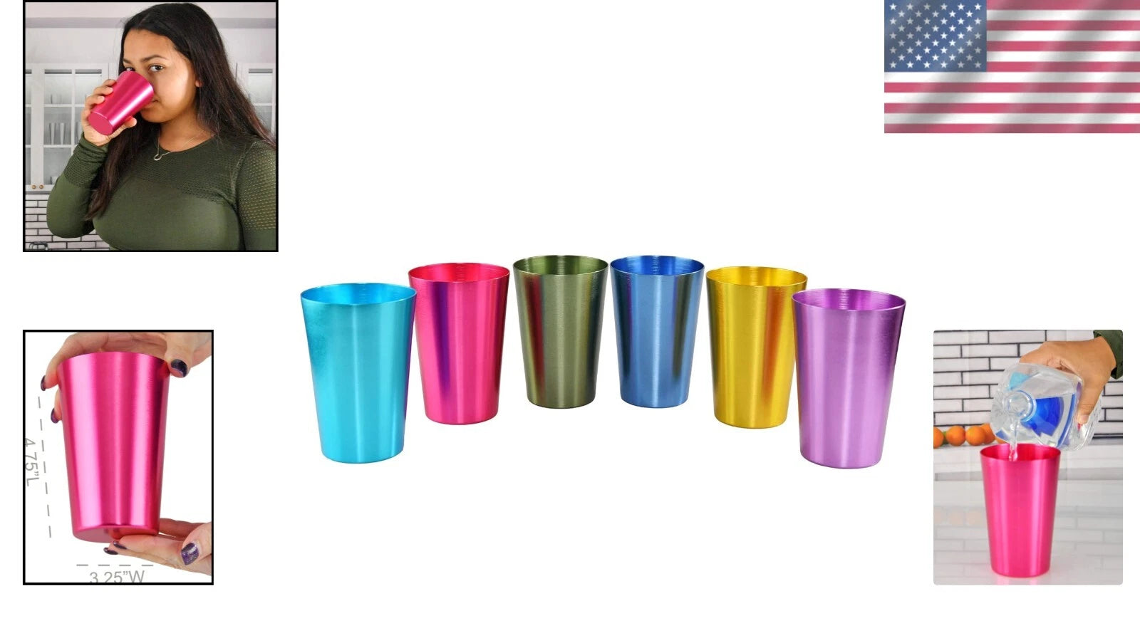 Set of 6 Colorful Aluminum Tumblers - Shatter Resistant & Stackable Design | eBay