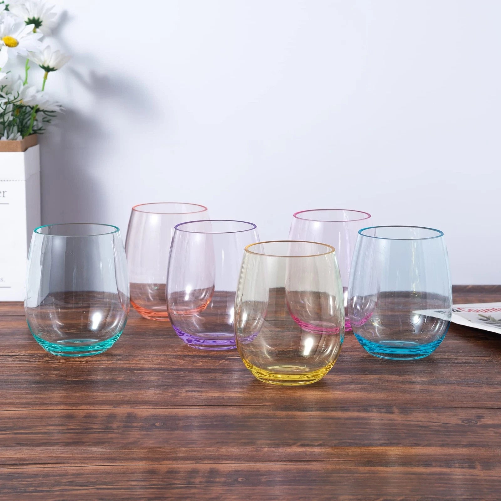 Unbreakable 18-ounce Acrylic Stemless Wine Glasses, set of 6 Mutlicolor | eBay